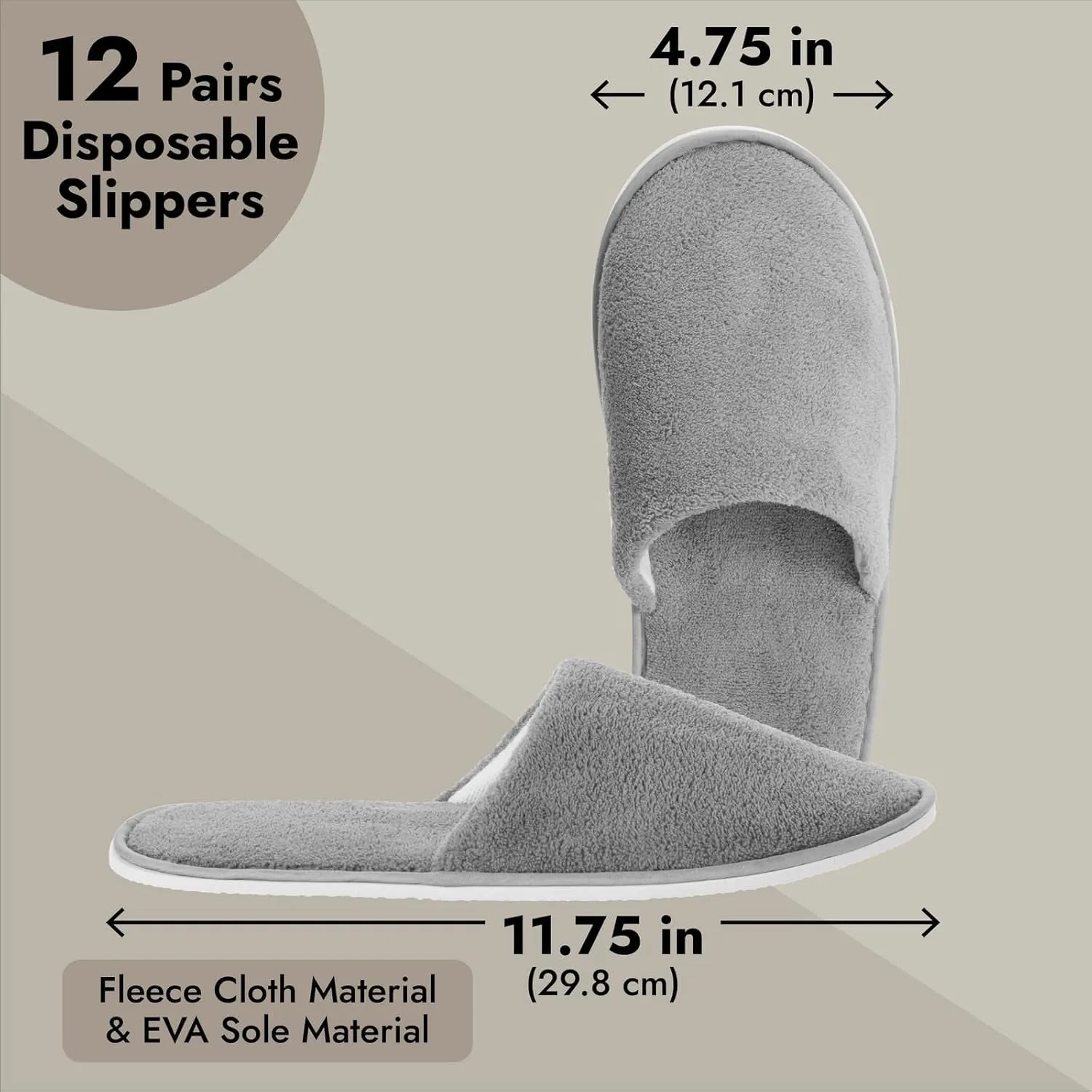 12 Pairs Disposable Slippers for Guests, Bulk Pack for Hotel, Spa, Shoeless Home, (US Men Size 11, Women 12)