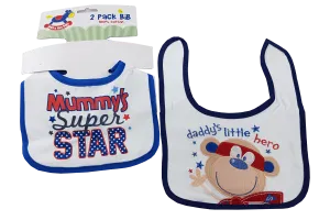 2 Pack Pull Velcro Bibs- "daddy's little hero" Mummy's super star"