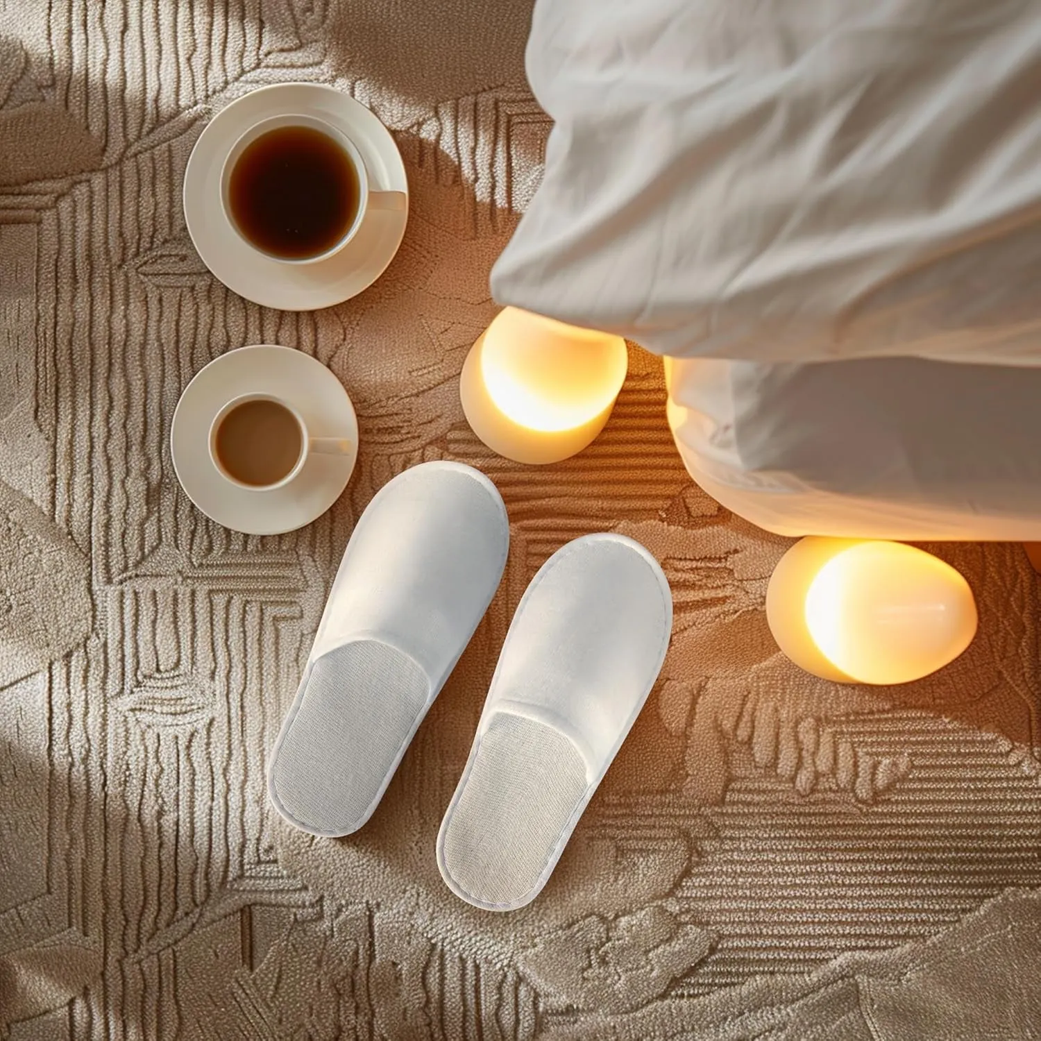24 Pairs Disposable Slippers for Guests,Bulk Slippers for Hotel,Spa,Travel,Shoeless Home,Spa Slippers with Pouch,Non-Slip(White)