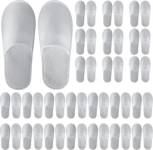 24 Pairs Disposable Slippers for Guests,Bulk Slippers for Hotel,Spa,Travel,Shoeless Home,Spa Slippers with Pouch,Non-Slip(White)