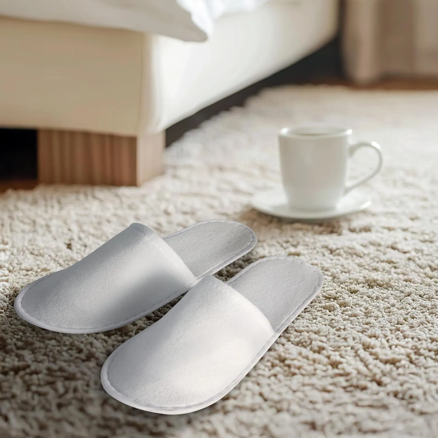 24 Pairs Disposable Slippers for Guests,Bulk Slippers for Hotel,Spa,Travel,Shoeless Home,Spa Slippers with Pouch,Non-Slip(White)