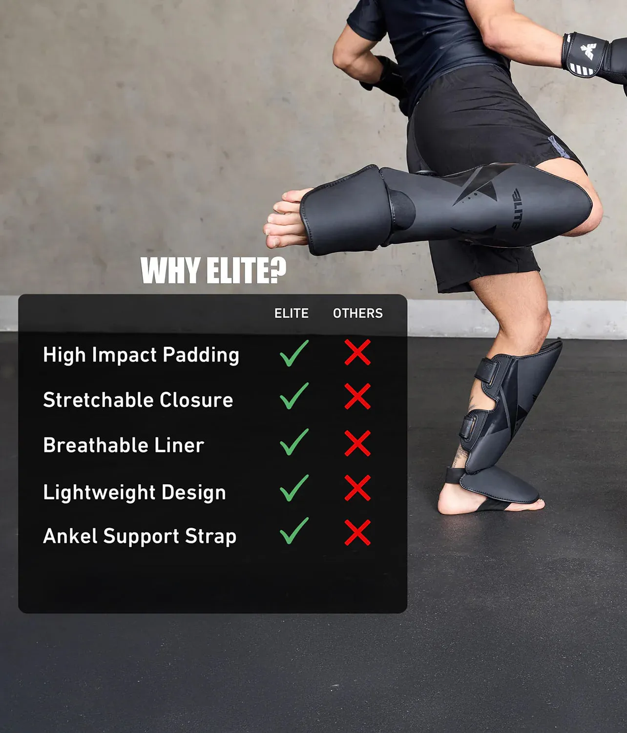 Adults' Star Black Muay Thai Shin Guards