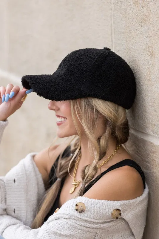 Aili's Corner Boucle Sherpa Teddy Bear Knit Ball Cap