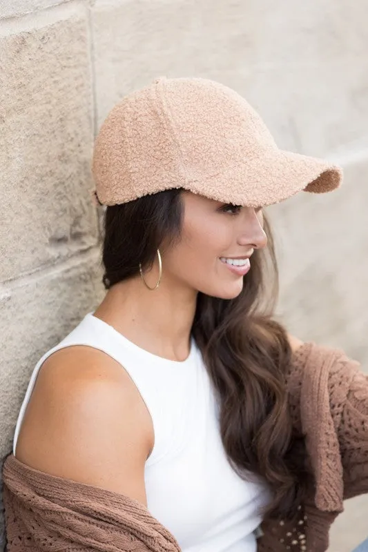 Aili's Corner Boucle Sherpa Teddy Bear Knit Ball Cap