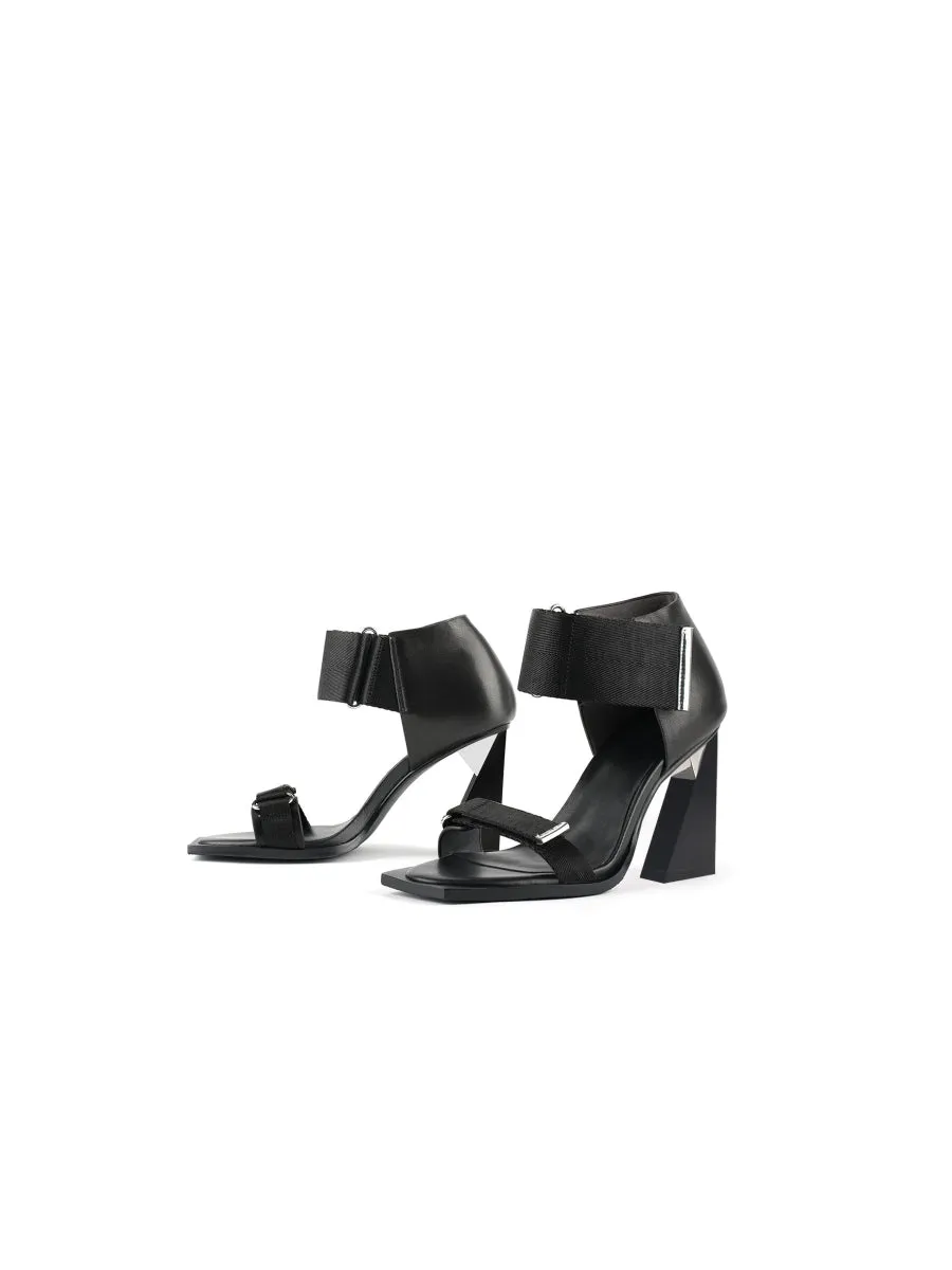 Alidia Black Leather Heel Sandal