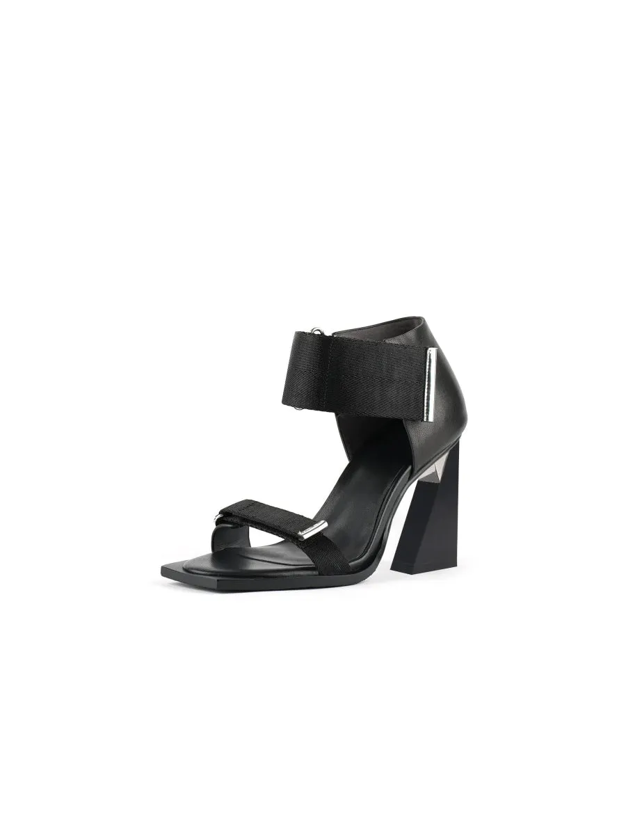 Alidia Black Leather Heel Sandal
