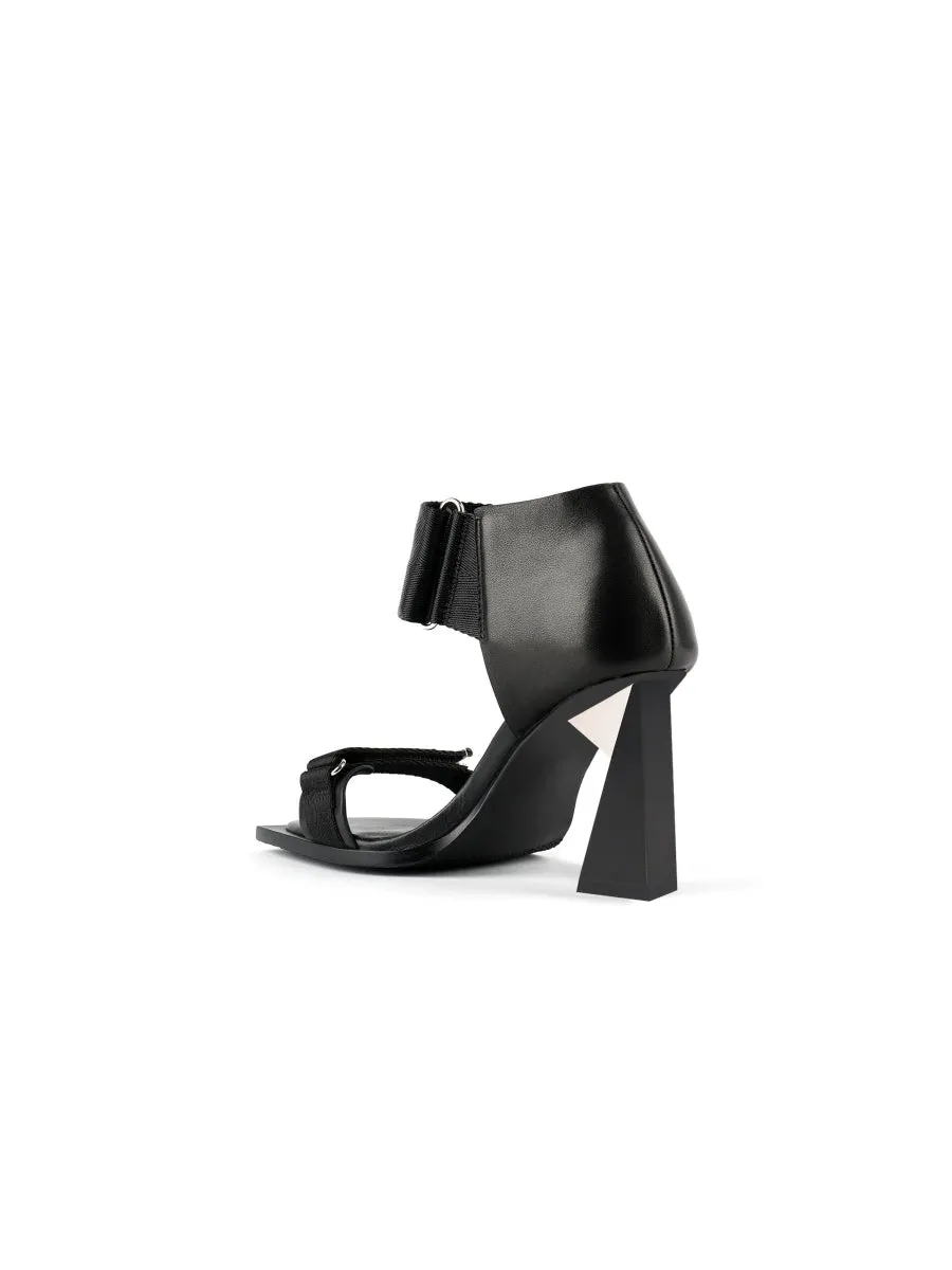 Alidia Black Leather Heel Sandal