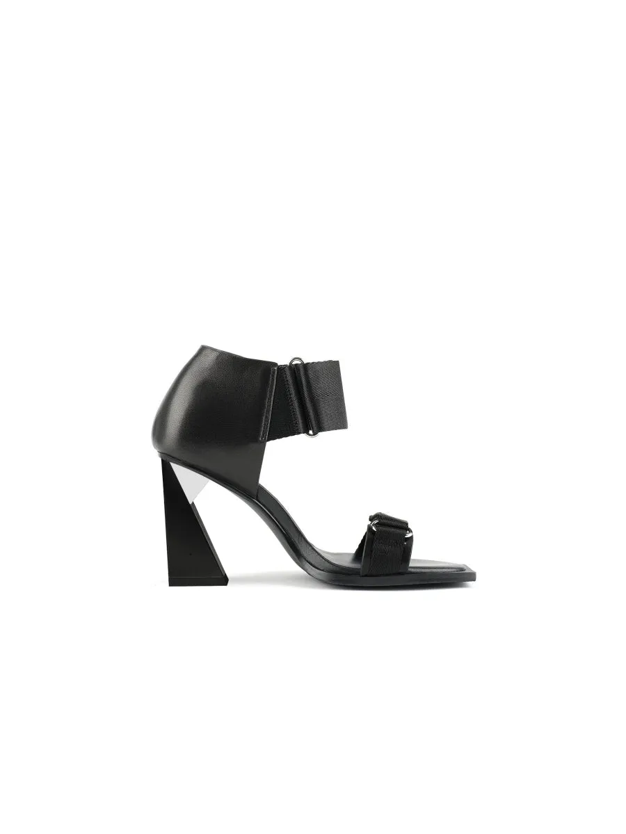 Alidia Black Leather Heel Sandal