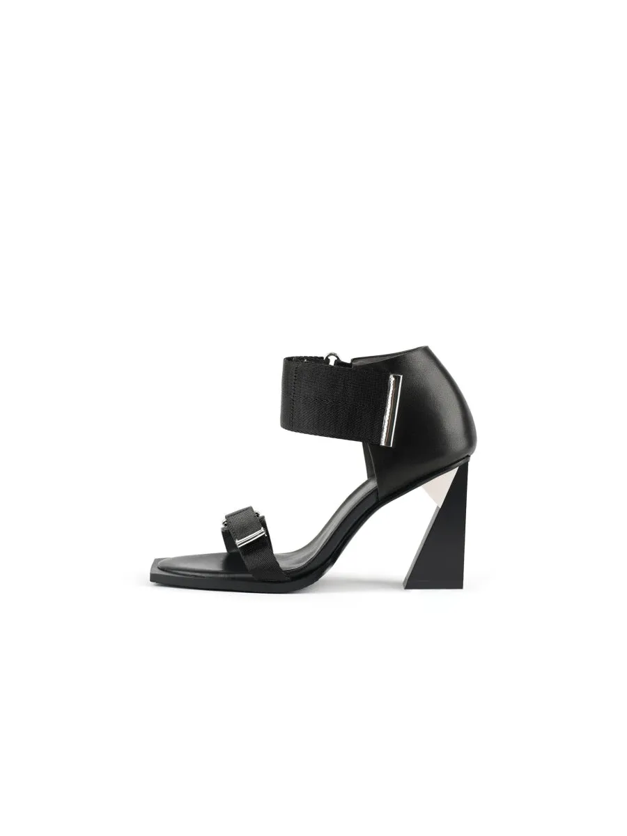 Alidia Black Leather Heel Sandal