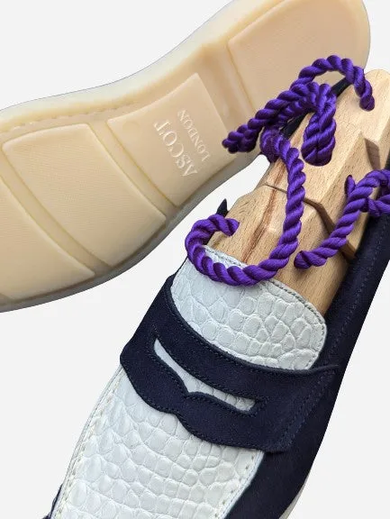 Ascot Sunseeker - White Crocodile & Navy Suede