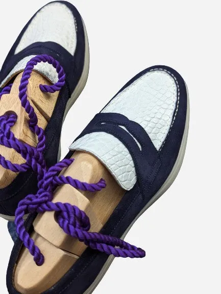 Ascot Sunseeker - White Crocodile & Navy Suede