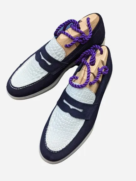 Ascot Sunseeker - White Crocodile & Navy Suede