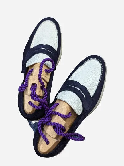 Ascot Sunseeker - White Crocodile & Navy Suede