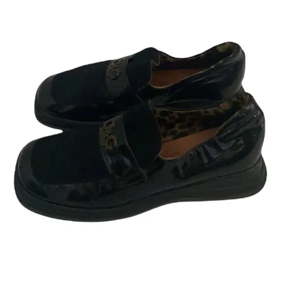 Authentic Dolce &amp; Gabbana little girls signature black patent leather loafers 12
