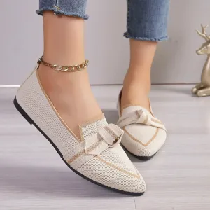 Bow Detail Knit Pointed Loafers