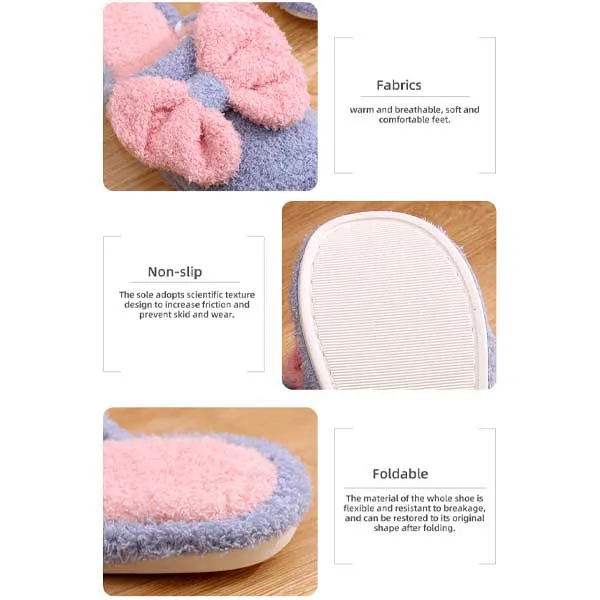 Bow fluffy winter cotton slipper for ladies  (Pink, 37/38)