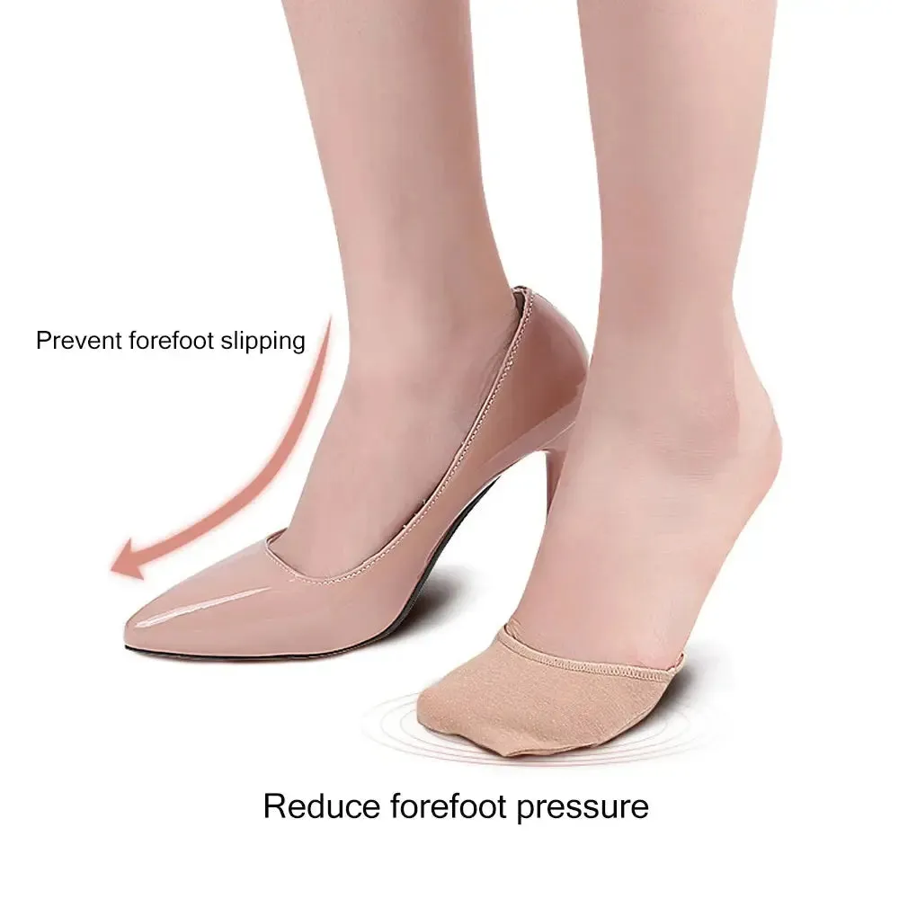 Breathable Women's Invisible Toe Cover with Padding Toe Topper Liner Socks Non-Skid Bottom for High Heels Cushions