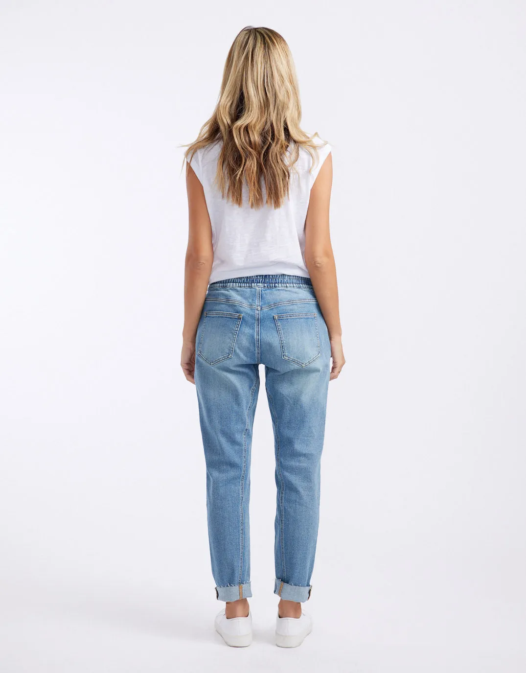 Cara Raw Hem Denim Jogger - Mid Wash