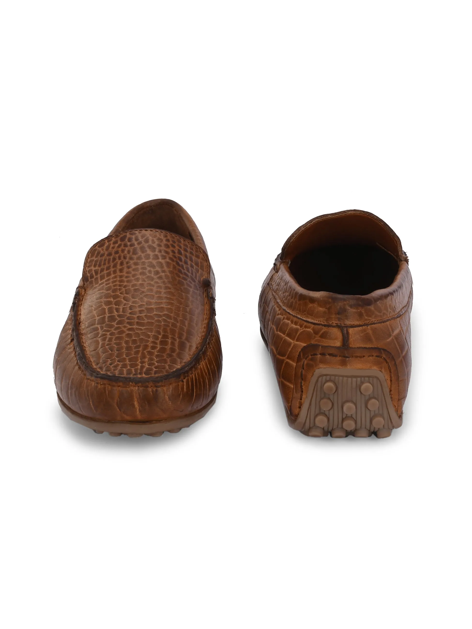 CARLO ROMANO TAN COLOR PREMIUM CROCODILE PRINTED LEATHER MOCCASIN SHOES FOR MEN