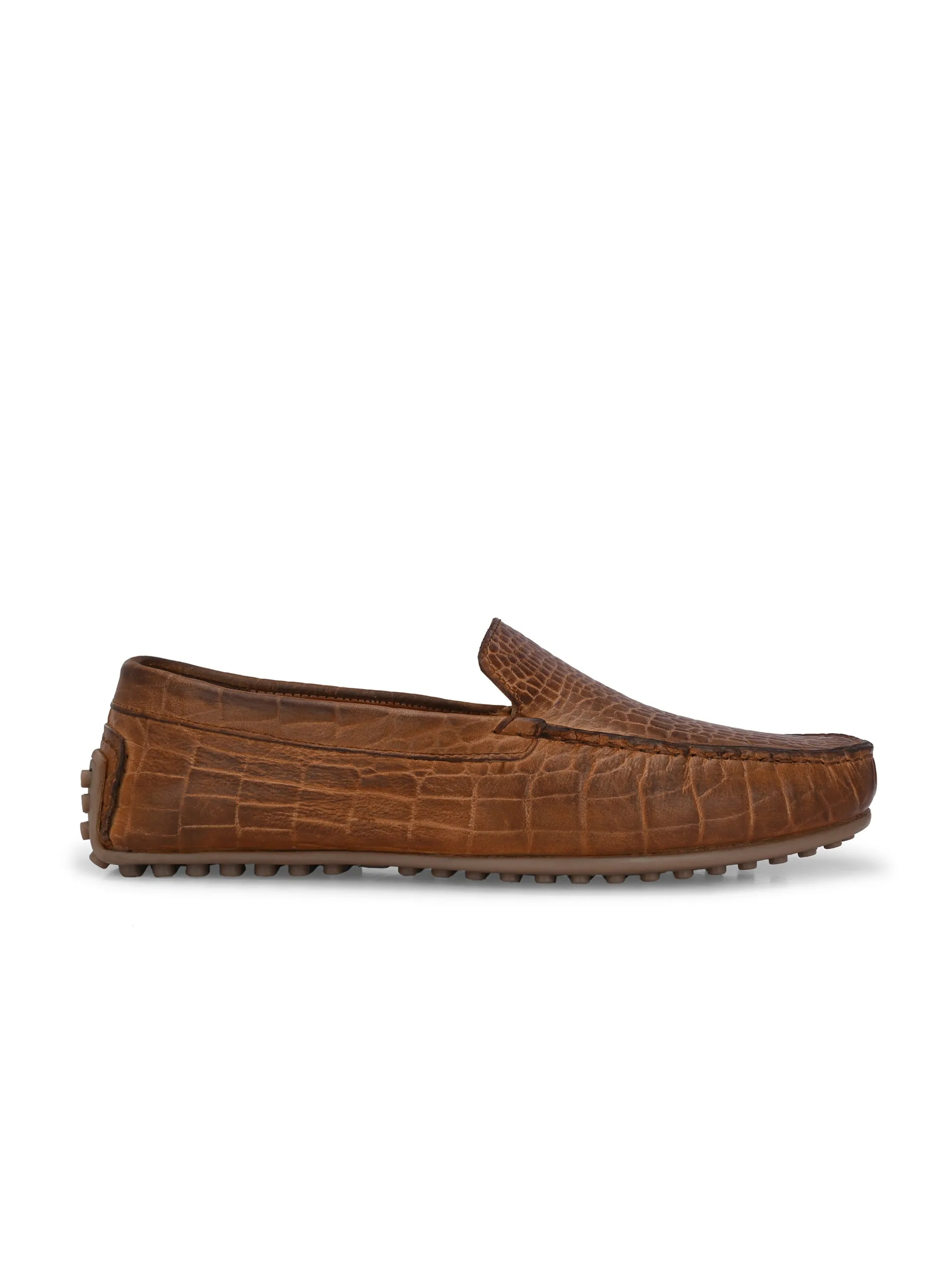 CARLO ROMANO TAN COLOR PREMIUM CROCODILE PRINTED LEATHER MOCCASIN SHOES FOR MEN