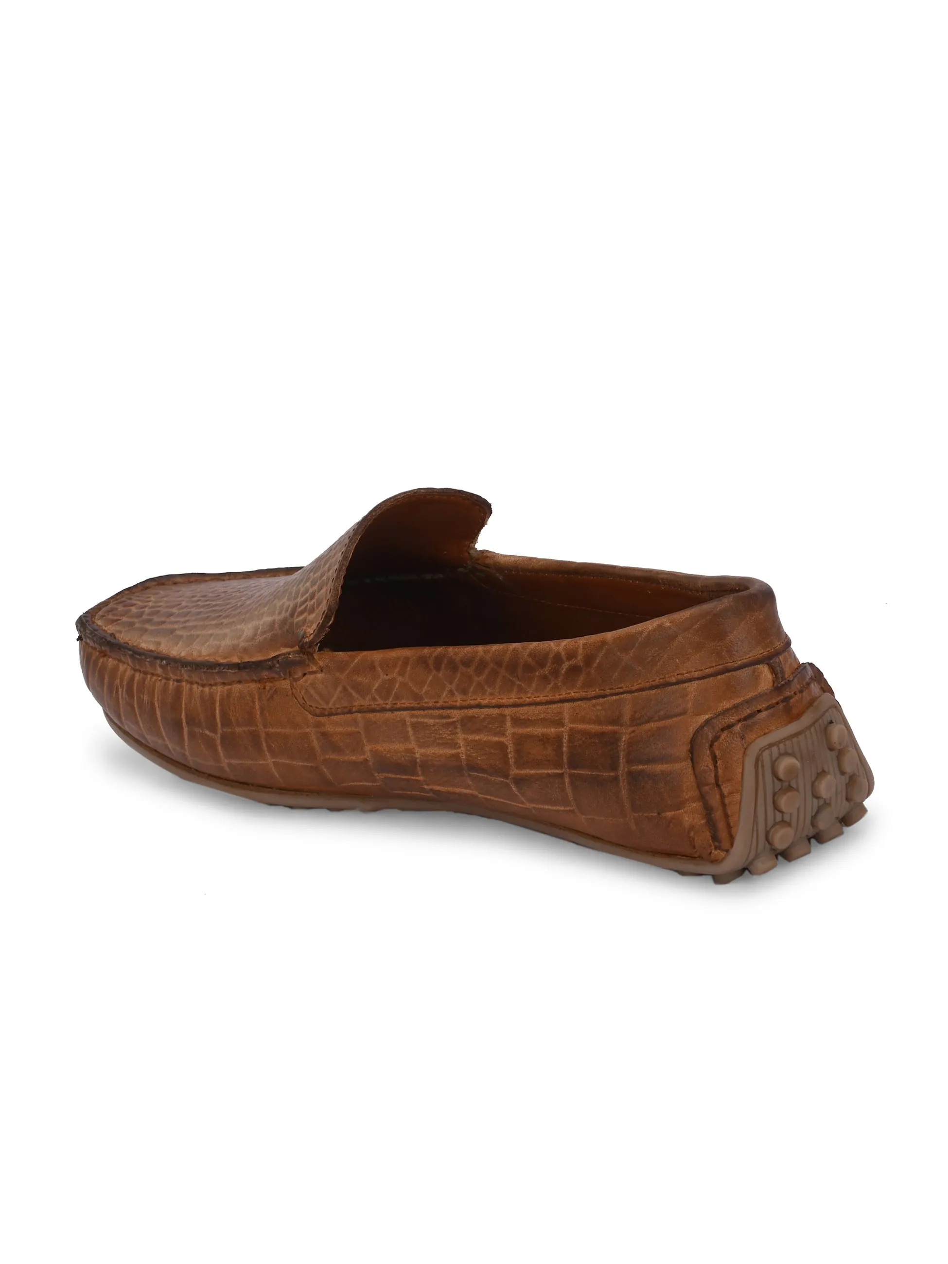 CARLO ROMANO TAN COLOR PREMIUM CROCODILE PRINTED LEATHER MOCCASIN SHOES FOR MEN