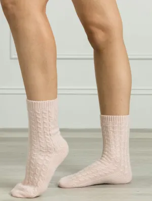CASHMERE CABLE KNIT BED SOCKS | PINK