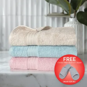 Charles Millen Signature Collection Regis Egyptian Cotton Bath Towel, 3 Piece Bundle Set With Free Slipper