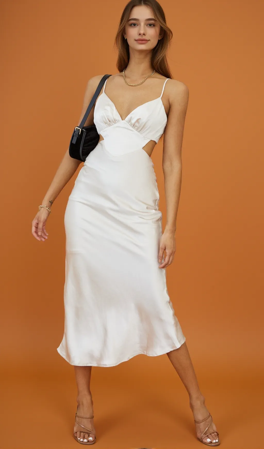 City Lights Cut-Out Waist Strappy Back Midi Dress Champagne