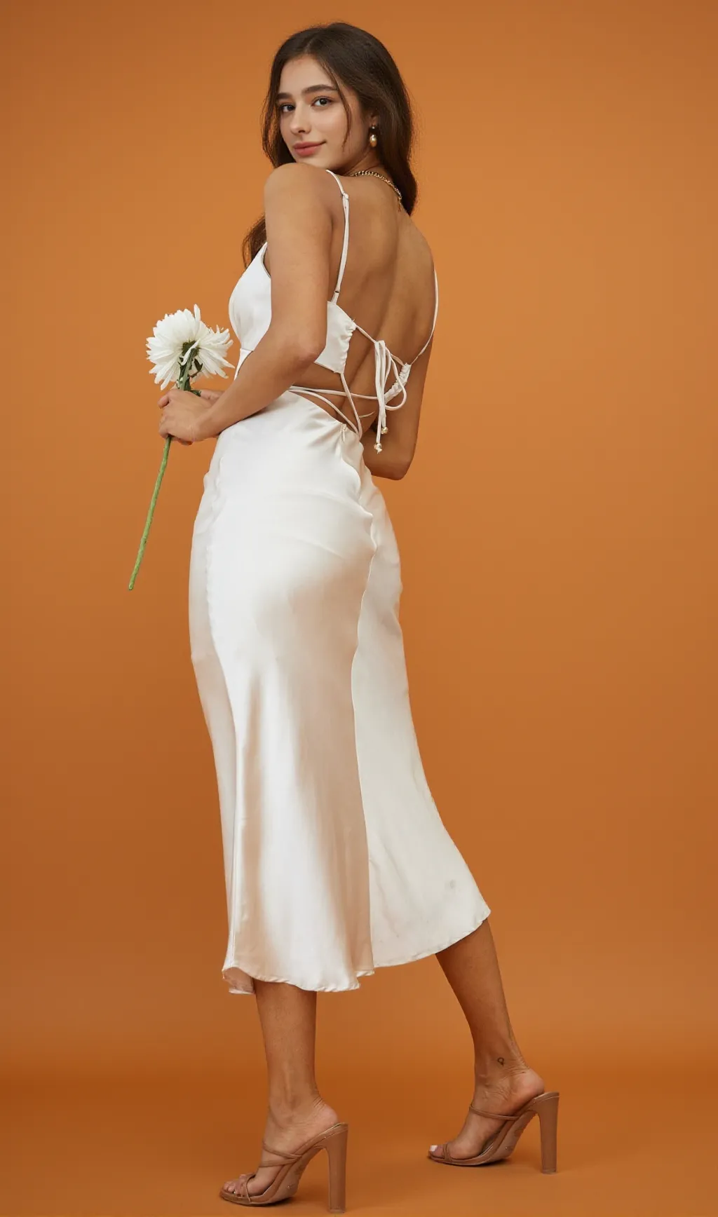 City Lights Cut-Out Waist Strappy Back Midi Dress Champagne