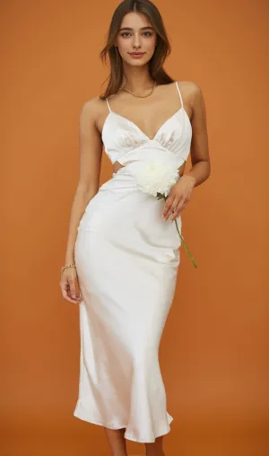 City Lights Cut-Out Waist Strappy Back Midi Dress Champagne
