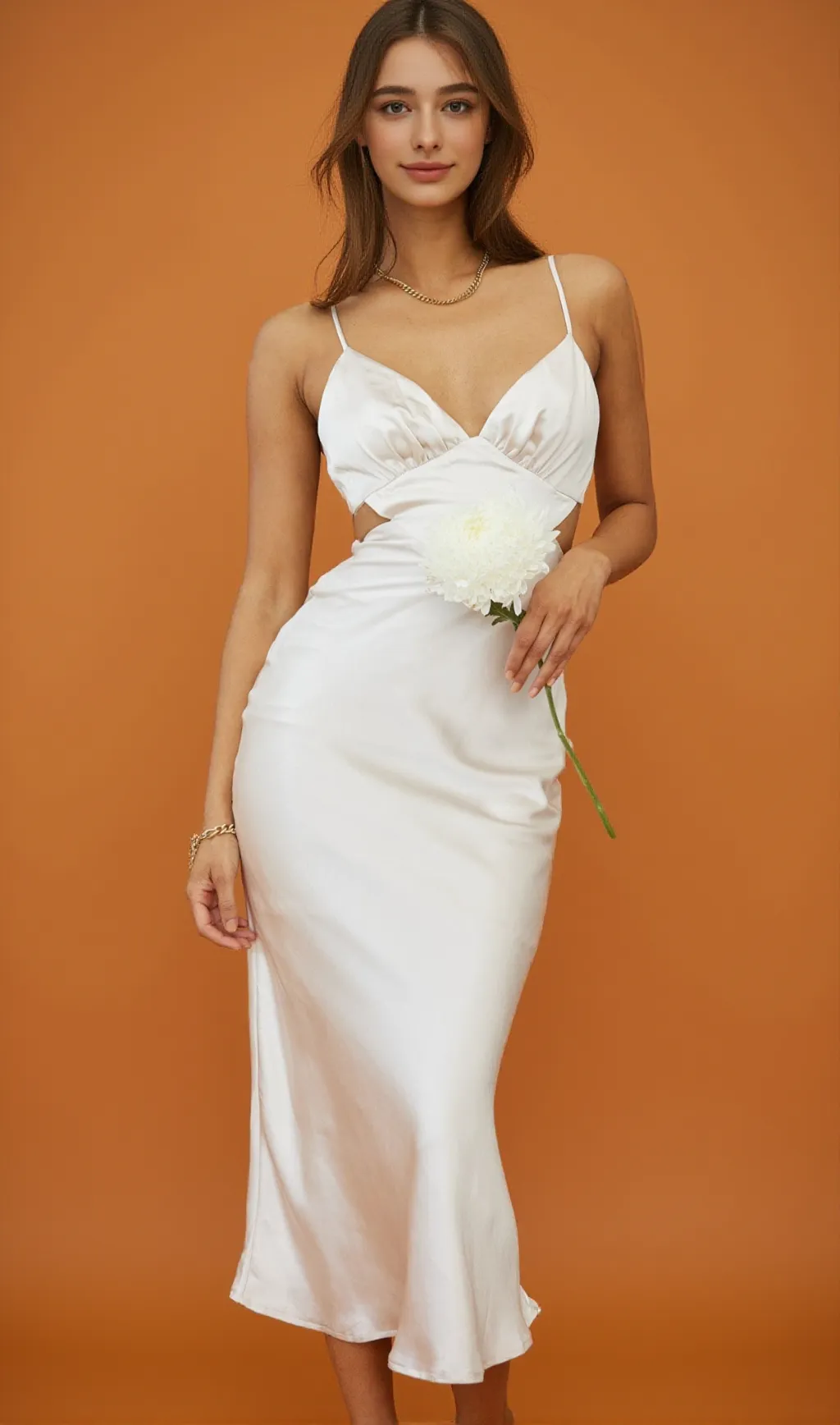 City Lights Cut-Out Waist Strappy Back Midi Dress Champagne