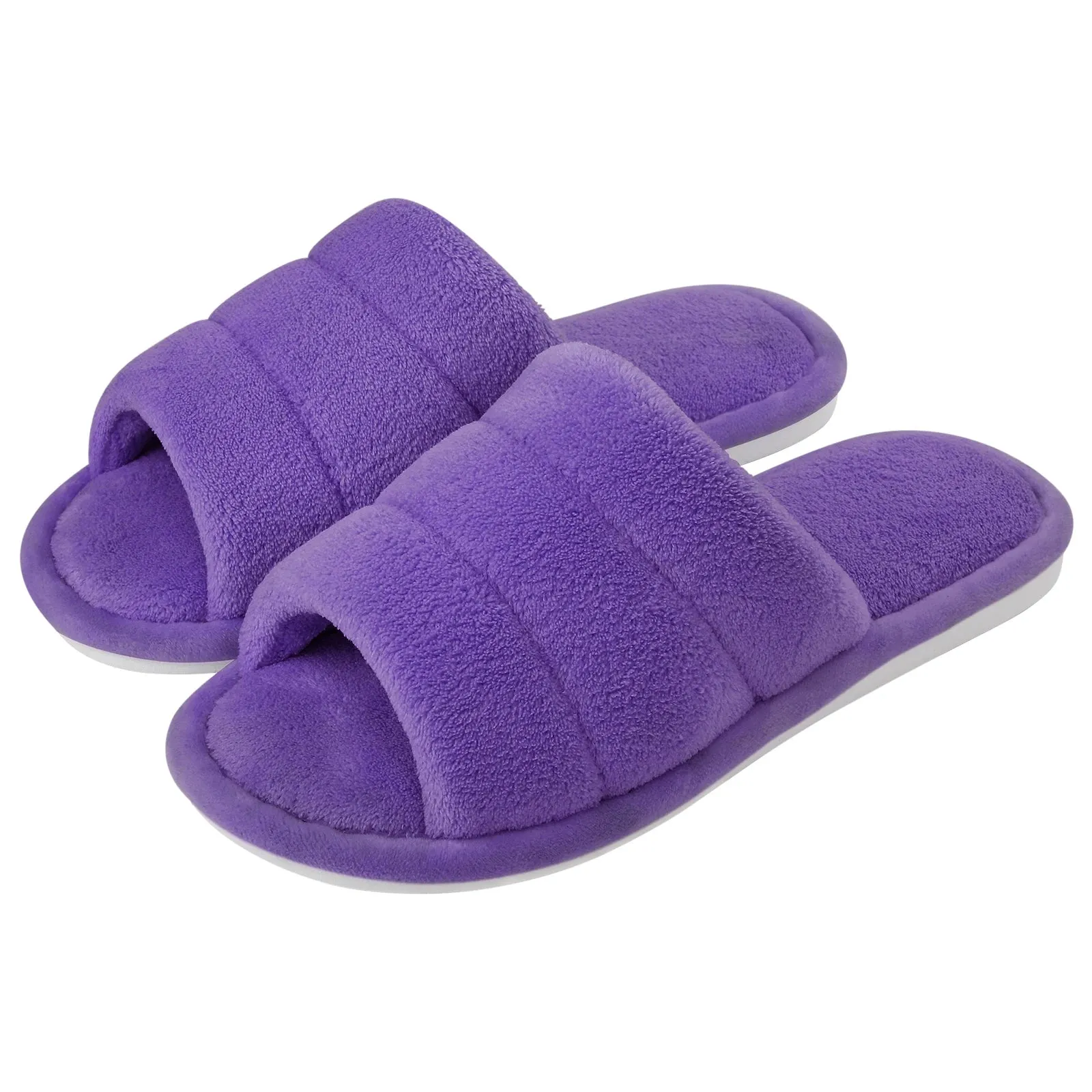 Comwarm Plush House Slippers For Women And Man Open Toe Cozy Cotton Shoes Indoor Outdoor Flat Soft Breathable Non-slip Sandals