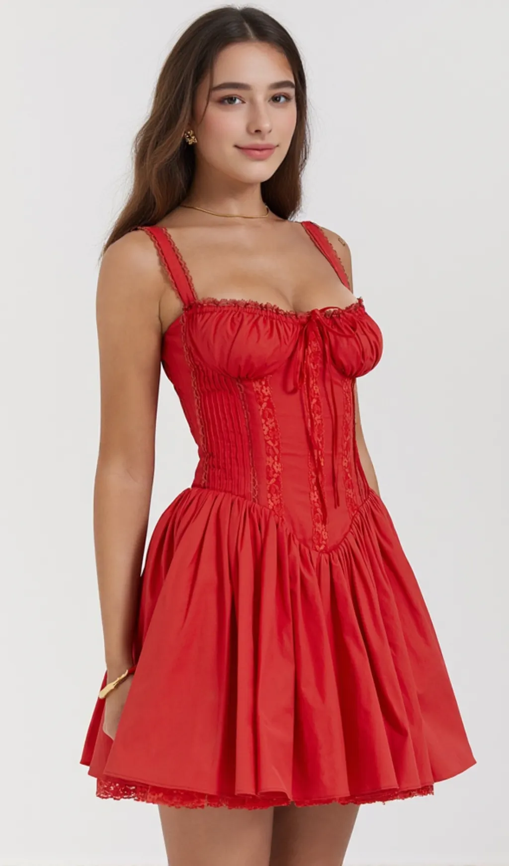 corset strap mini dress in red
