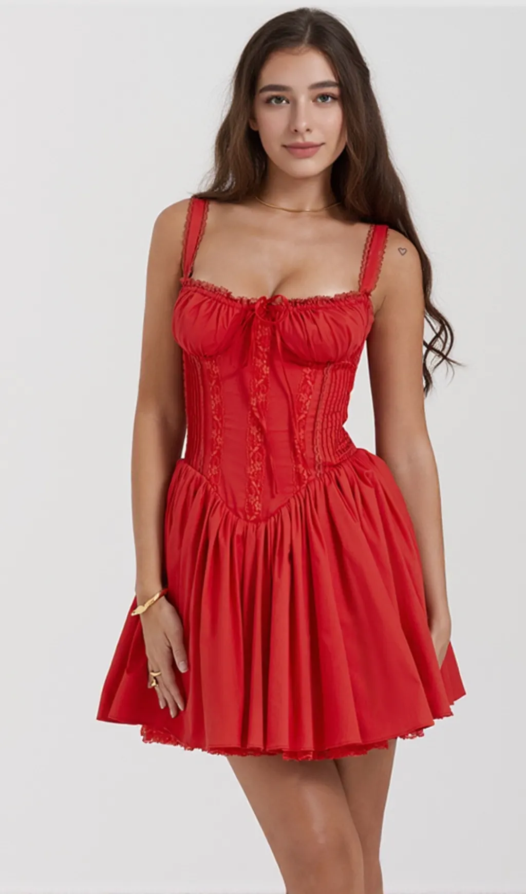 corset strap mini dress in red