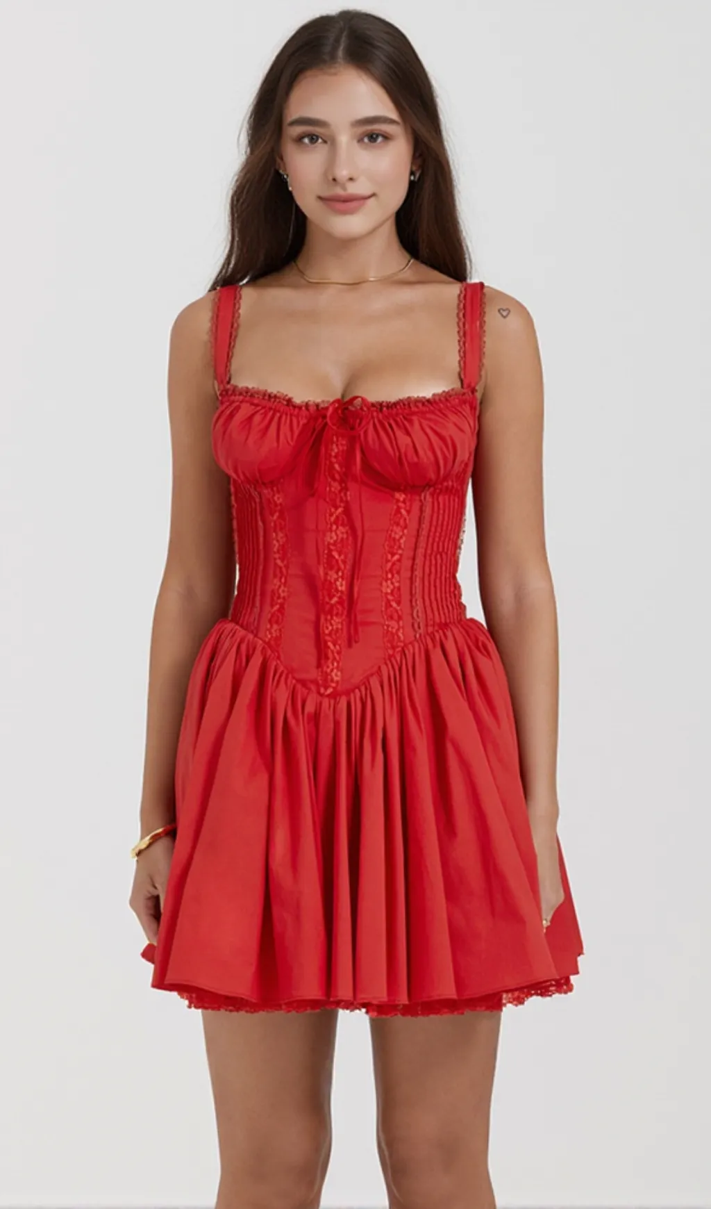 corset strap mini dress in red