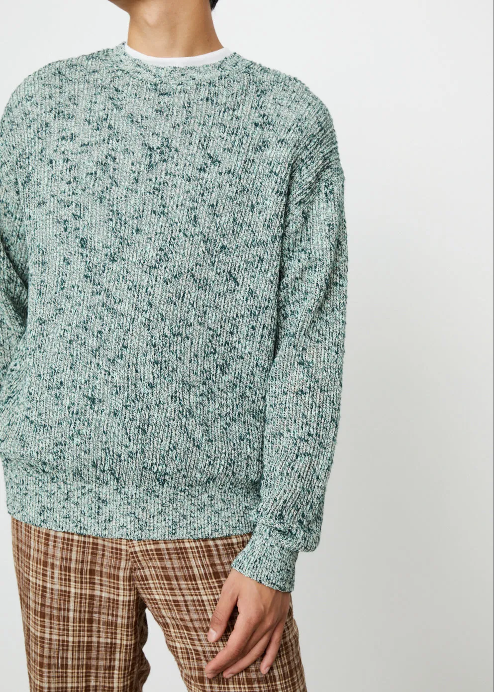 Cotton Slub Mix Top Yarn Rib Knit Pullover