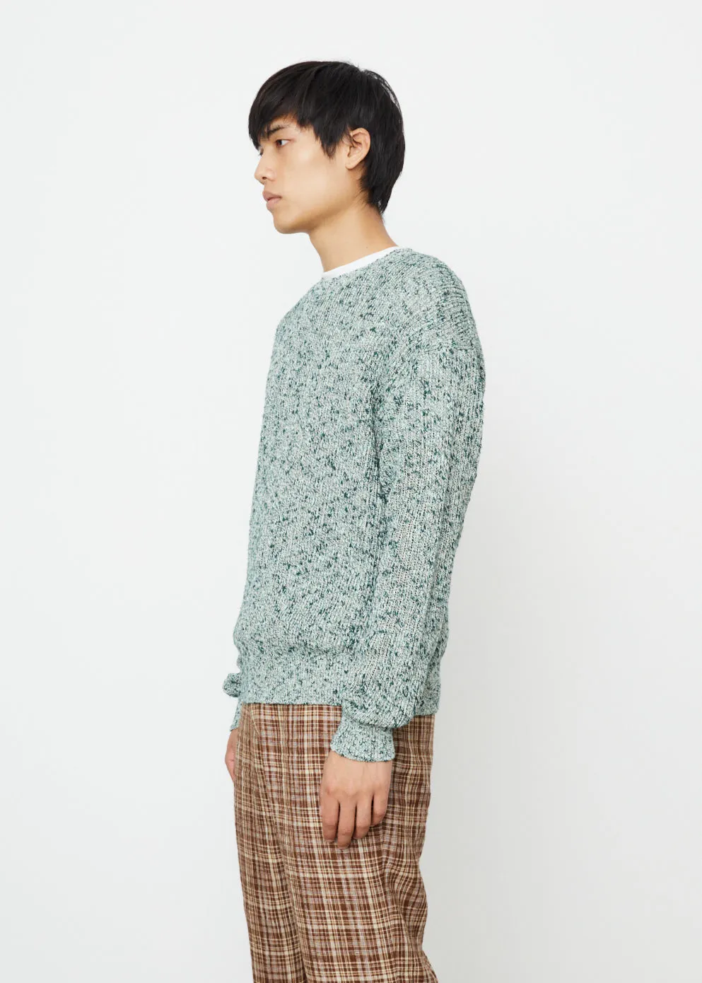 Cotton Slub Mix Top Yarn Rib Knit Pullover