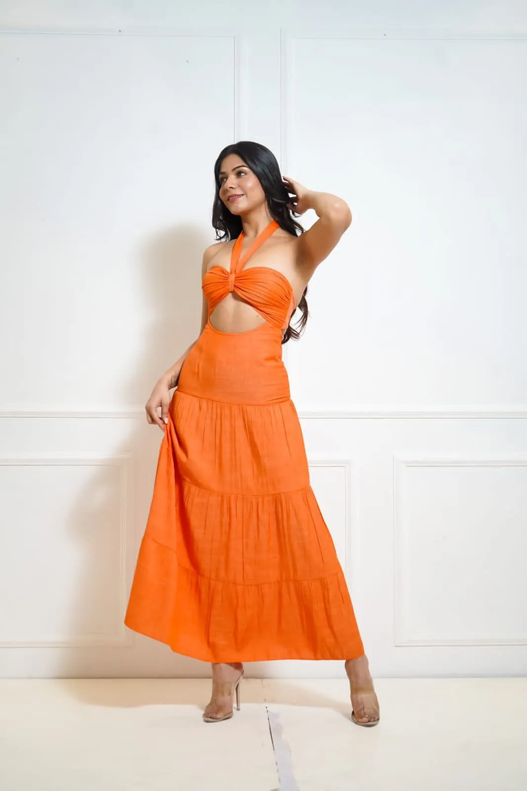 Day dreams orange halter tie up maxi dress
