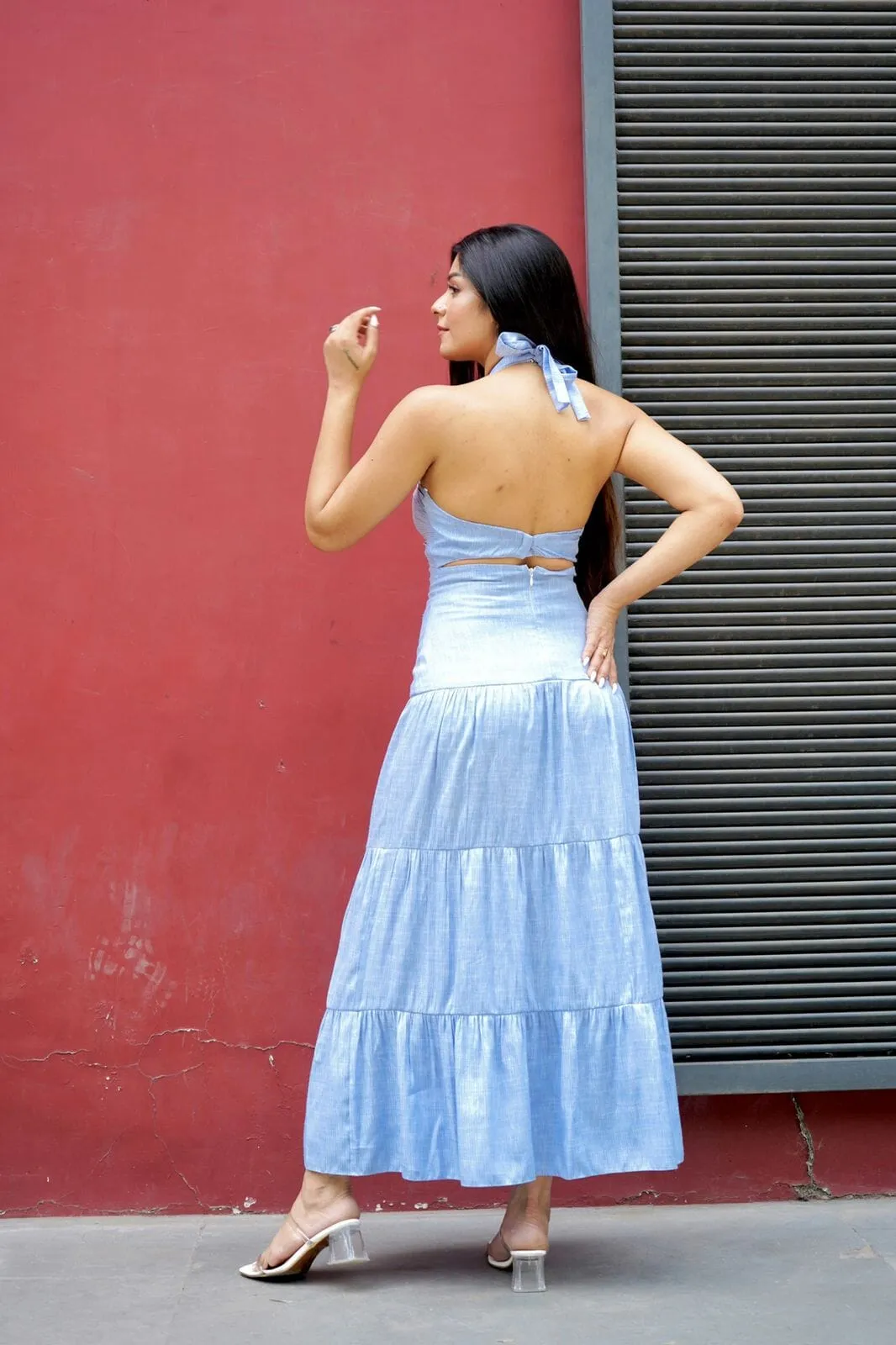 Day dreams powder blue halter tie up maxi dress