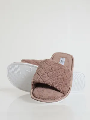 Diamond Quilt Open Toe Slipper - Taupe