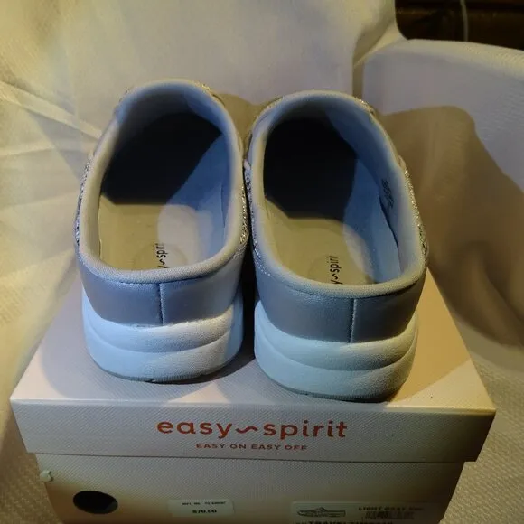 Easy Spirit Travel Time Slip on Mule Gray Silver Sparkle Snake Pattern Size 10m