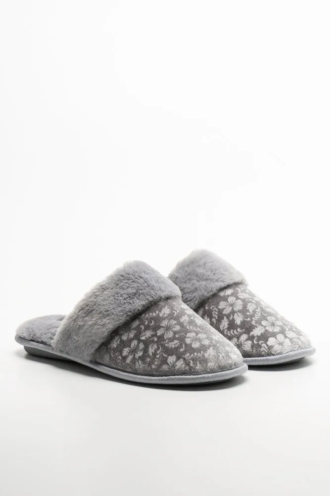 Embossed Velvet Slippers Grey