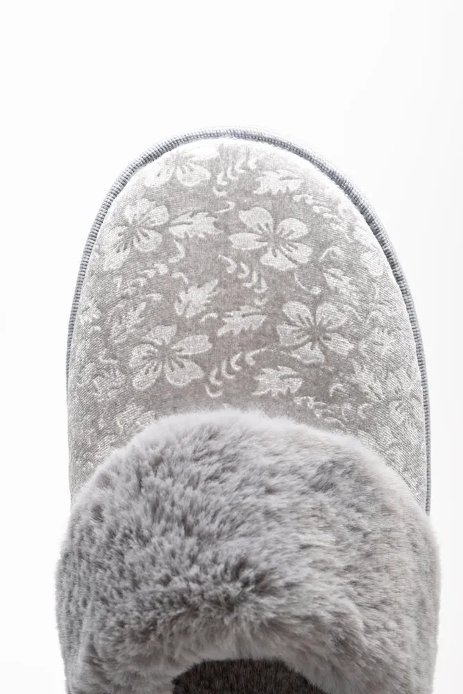 Embossed Velvet Slippers Grey