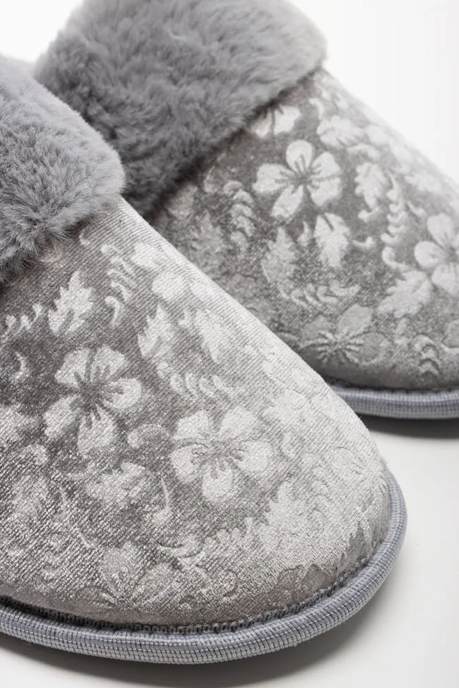 Embossed Velvet Slippers Grey