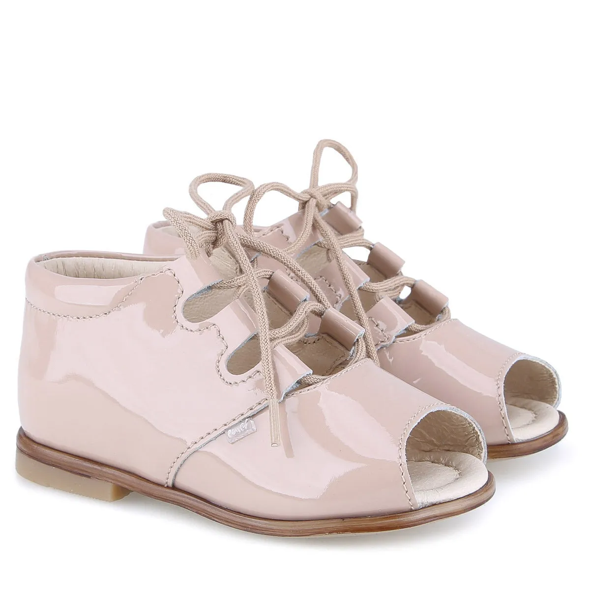 Emel Nude Patent Lace-Up Peep Toe Sandal
