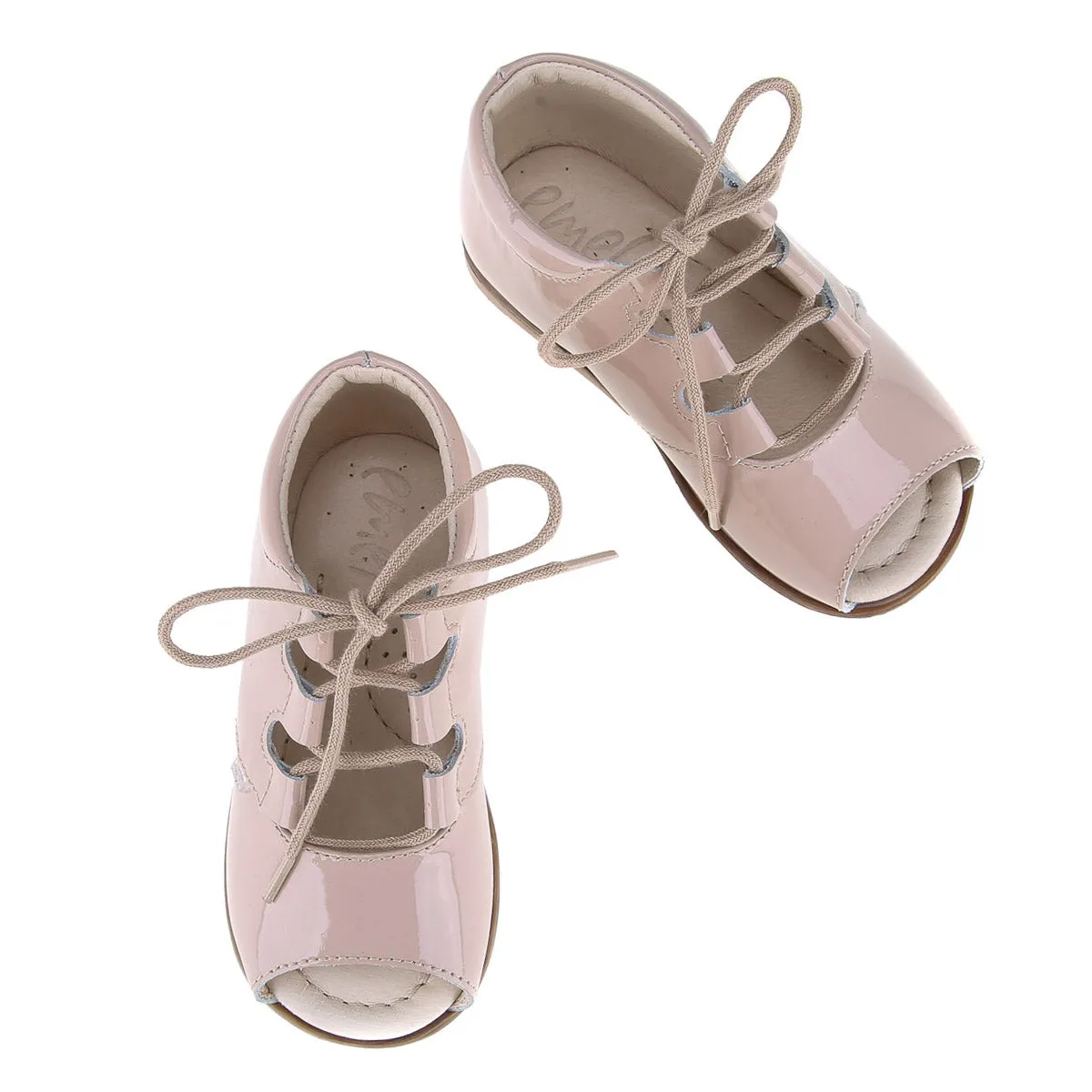 Emel Nude Patent Lace-Up Peep Toe Sandal