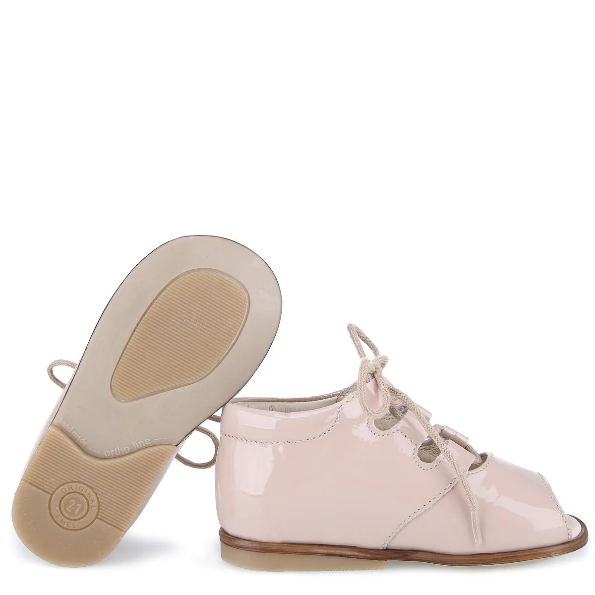 Emel Nude Patent Lace-Up Peep Toe Sandal