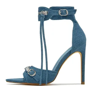 Fashion Denim Point Toe High Thin Heel Sandals