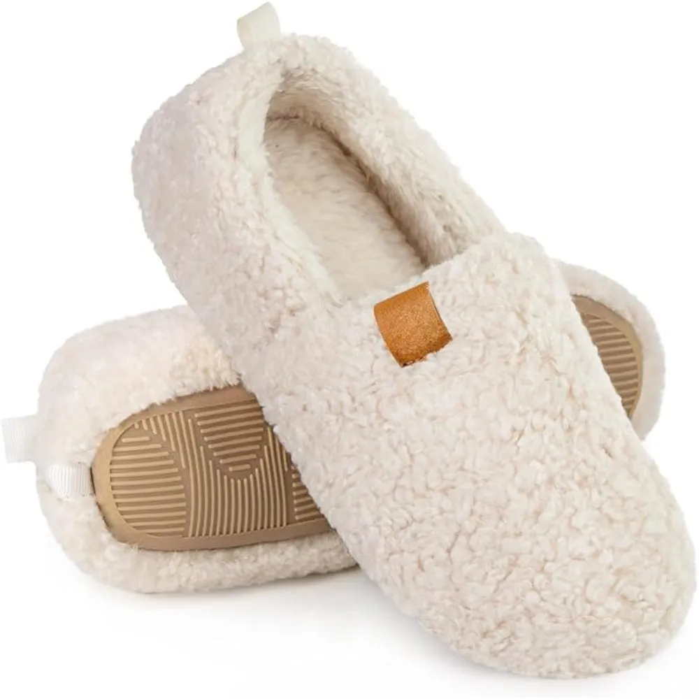 Faux Wool House Slippers With Memory Foam Cushioning