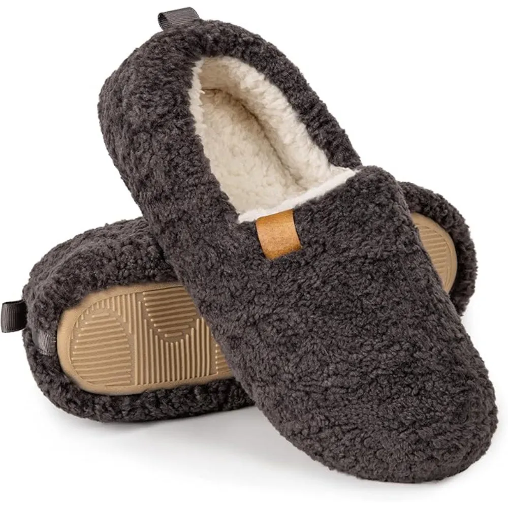 Faux Wool House Slippers With Memory Foam Cushioning